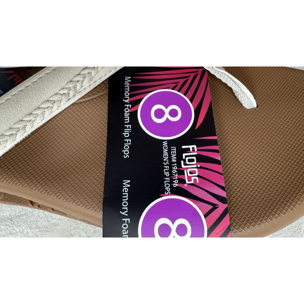 Flojos NEW Womens Flip Flops Sandals Size 8 White Memory Foam Beach/Pool Logo - Picture 5 of 8